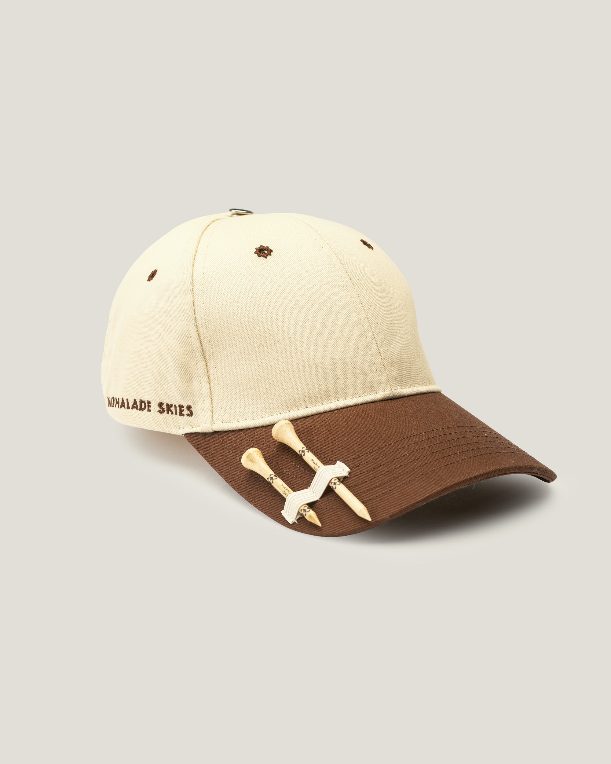 (IVORY/BROWN) WOVEN COTTON CREW STRAPBACK CAP