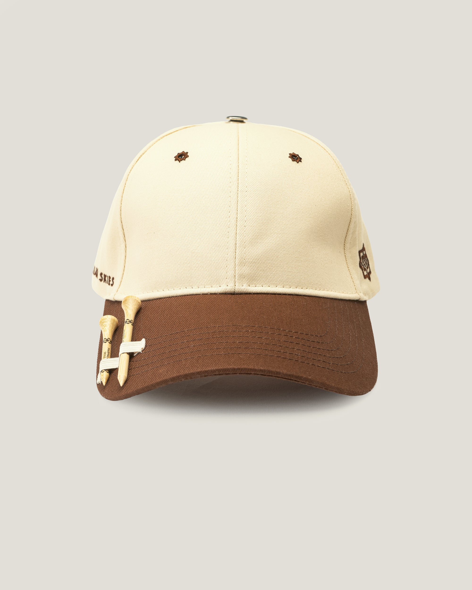 (IVORY/BROWN) WOVEN COTTON CREW STRAPBACK CAP