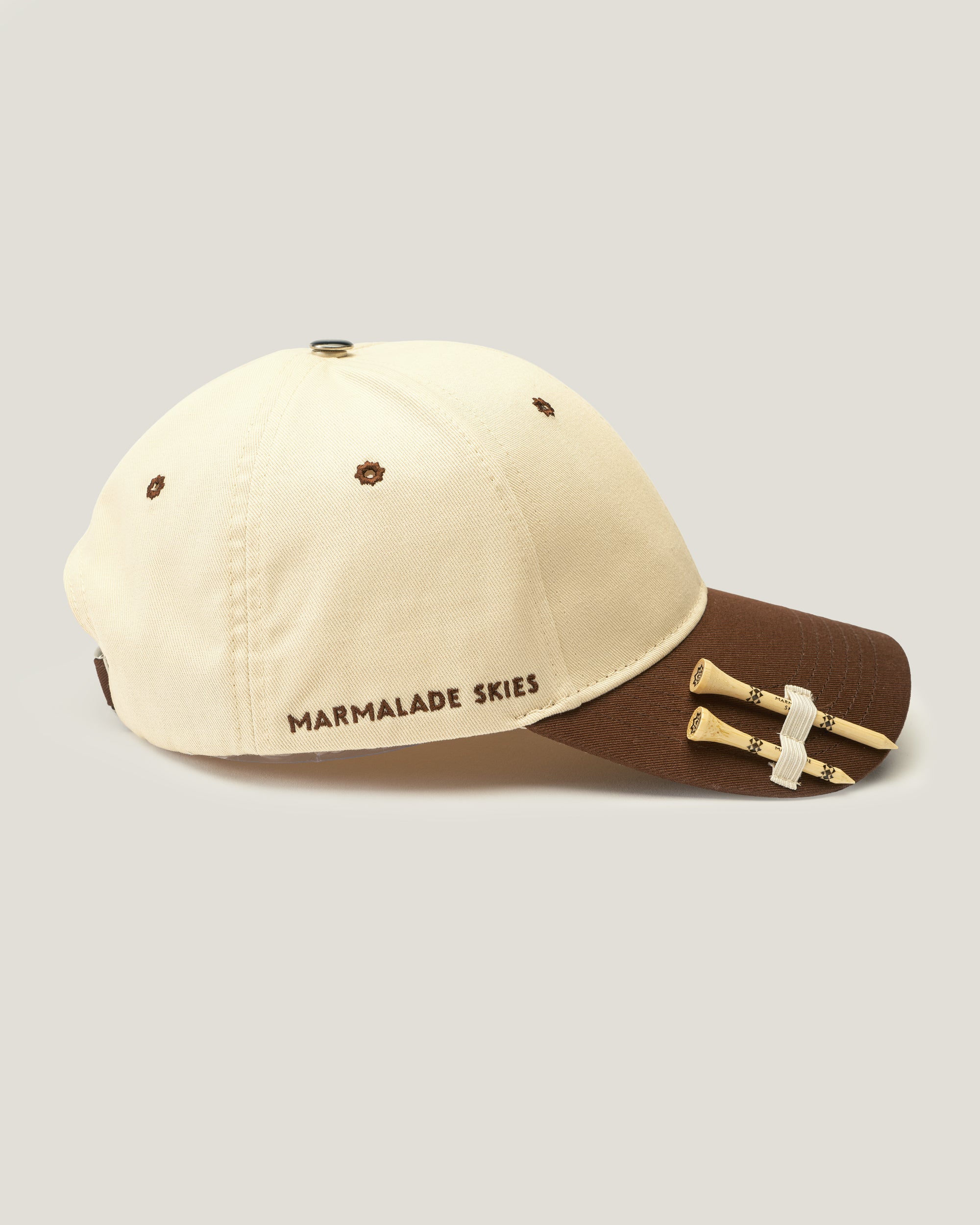 (IVORY/BROWN) WOVEN COTTON CREW STRAPBACK CAP